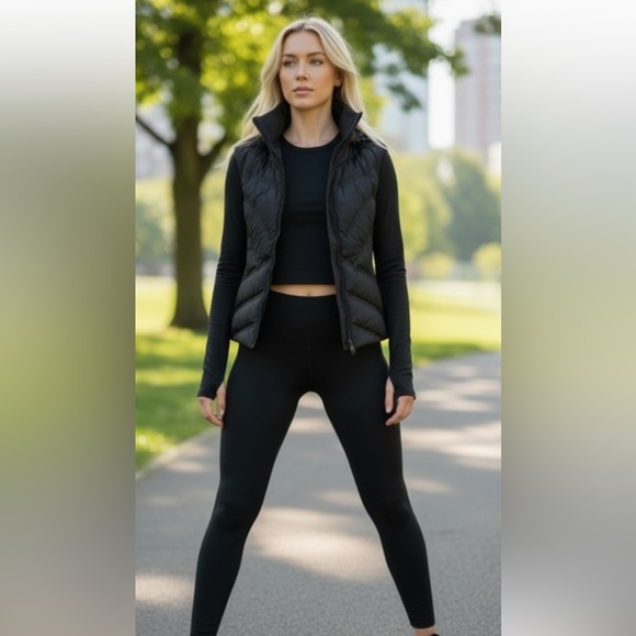 Athleta Inlet Hybrid Quilted Jacket Black Hooded Running Training NWOT Sz L/G - Picture 3 of 13